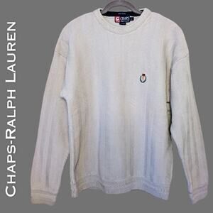 Chaps Ralph Lauren Mens Sweater Large Light Gray Heavyweight Cotton Crew Neck